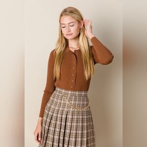 Apparalel Classic Ribbed Polo Top in Caramel